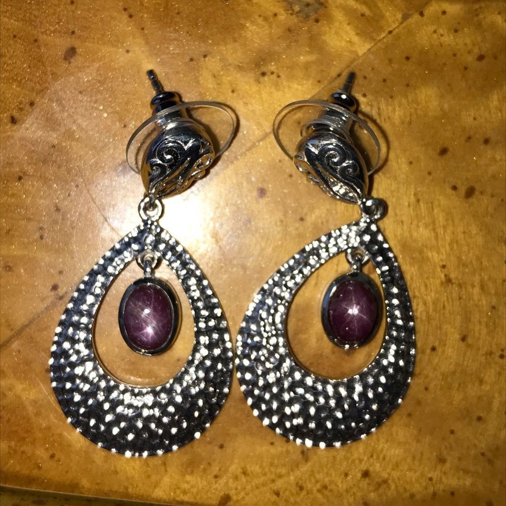 Purple Star Ruby Sterling Silver Earrings